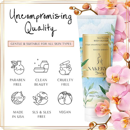 NAKERY Body Butter Anti Aging Moisturizer - Body Cream Skin Tightening Cream & Neck Firming Cream, Moisturizing Cream & Neck Tightening Cream for Body & Face Cream for Dry Skin 300ml(Seaside Serenity)