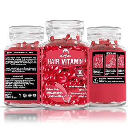 ELEVATE Hair Treatment Serum Oil Capsules - Conditioning Repair & Moisturizing Formula with Argan Jojoba Oils Vitamins A C E Pro Vitamin B5 Healthier Smooth Silky Thicker for Softness Shine