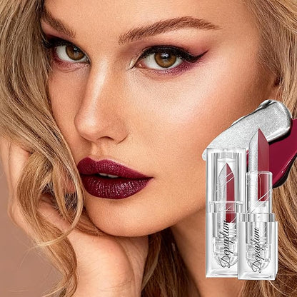 2 in 1 Dark Red Matte Lipstick Glitter Silver Lipstick Dual Sided Waterproof Lipsticks for Women One Stroke Two-Tone Long Lasting Lip Stick for Christmas Halloween,DU-Q9