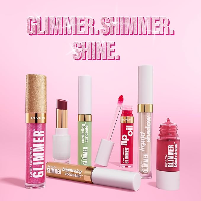 REVLON Super Lustrous Glimmer Lip Oil, Moisturizing & Tinted, Shiny Finish, Made with Plant-Based Squalane, 007 Posh Peach, 0.13 fl oz