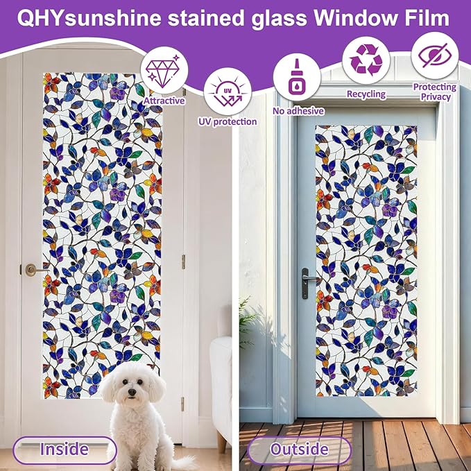 Window Privacy Film Stained Glass Window Film Frosted Window Film Window clings Non-Adhesive Reusable Decorative for Home Removable (Purple Frosted,35.4 X 157.4 in