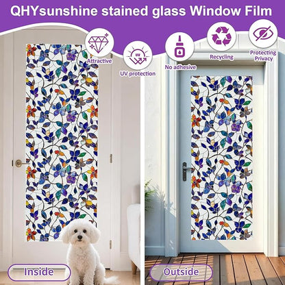 Window Privacy Film Stained Glass Window Film Frosted Window Film Window clings Non-Adhesive Reusable Decorative for Home Removable (Purple Frosted,17.5 X 157.4 in