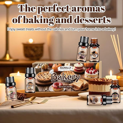 Bakery Essential Oils Set，Premium Fragrance Oil for Diffusers, Scented Oils for Soap & Candle Making, Pumpkin Pie, Apple Pie, S'Mores, Red Velvet Cake, Strawberry Shortcake,Glazed Donut