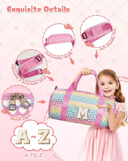 Gifts for Grandkids, Girls Travel Duffel Bag, Kids Initial Overnight Bags with Shoe Compartment, Personalized Weekender Bag with Makeup Pouch, Birthday Gift for Toddler (Letter J)