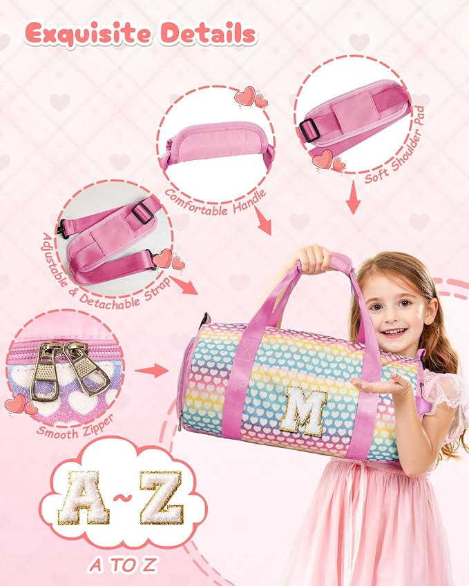 8 Year Old Girl Birthday Gifts, Girls Travel Duffel Bag, Kids Initial Overnight Bags with Shoe Compartment, Personalized Weekender Bag with Makeup Pouch, Perfect for Sleepovers (Letter C)