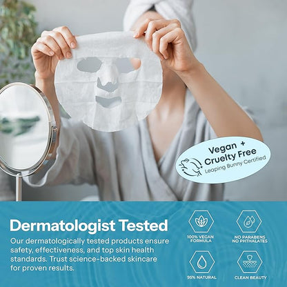 Hyaluronic Acid & Collagen Sheet Mask - Hydrating, Anti-Aging, Firming - Dermatologist Tested Korean Skincare - Clean Beauty, Natural Ingredients, Cruelty-Free, All Skin Types - 5 Masks