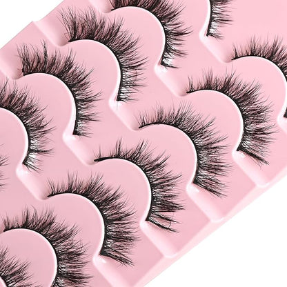 FARRED Cat Eye Lashes Natural Wispy Eyelashes Fluffy False Lash Strips Short Cateye Fake Eyelash 14mm Full Strip Lashes Pack 7 Pairs Pestañas Sets for MUA and Beginners Daily Makeup