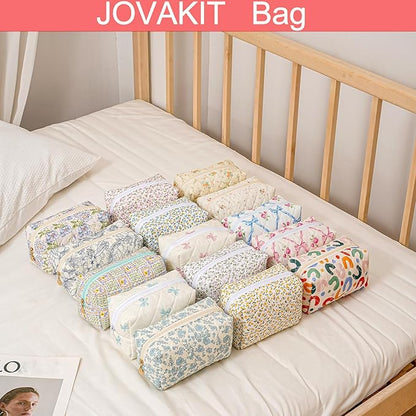 JOVAKIT Square Makeup Bag Cute Cosmetic Bag for Women, Floral Coquette Aesthetic Toiletry Bag, Zipper Make Up Pouch, Travel Make Up Organizer Bag (Pink Bow Tie)