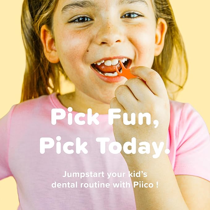 Piico Unflavored Kids Floss - No Fluoride Dual Line Dental Floss Picks - Fun Oral Care in Colorful Floss Sticks Design - Kids Flossers Prevent Tooth Decay & Gum Disease - 150 Homebox Zoo & Travel Case