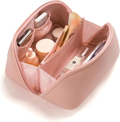 Yarnic Travel Makeup Bag Cosmetic Bag, Large Capacity Toiletry Bag for Women, Portable Pouch CuteMake Up Organizer with Divider and Handle, Neoprene