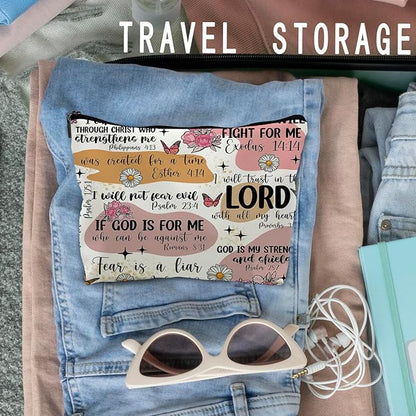 Bible Christian Makeup Bag, Scripture Cosmetic Leather Bag Pouch, Christian Gifts for Women Faith, Bible Verse Gifts, Religious Christian Gifts for Women(PU)