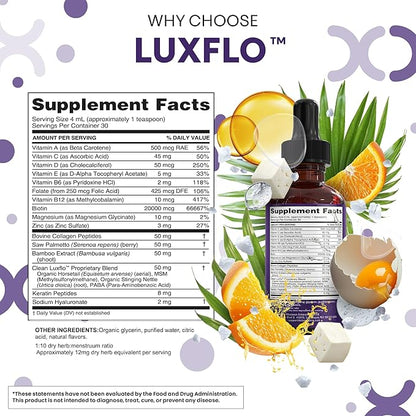 Biotin Liquid Drops Collagen Keratin Hyaluronic Acid Saw Palmetto for Hair Skin and Nails Silica Vitamin A C Vitamin D Bamboo Turmeric Zinc Folate Magnesium Horsetail LuxGlo by Clean Nutra - 2Pack