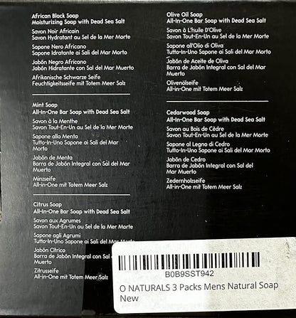 O NATURALS Bar Soap for Men - 3-Pcs Mens Soap Bar - Natural Soap - Mens Bar Soap - Men Soap - Natural Soap for Men - Organic Men's Soap Bars - Exfoliating Soap Bar - Citrus, Olive & Cedarwood