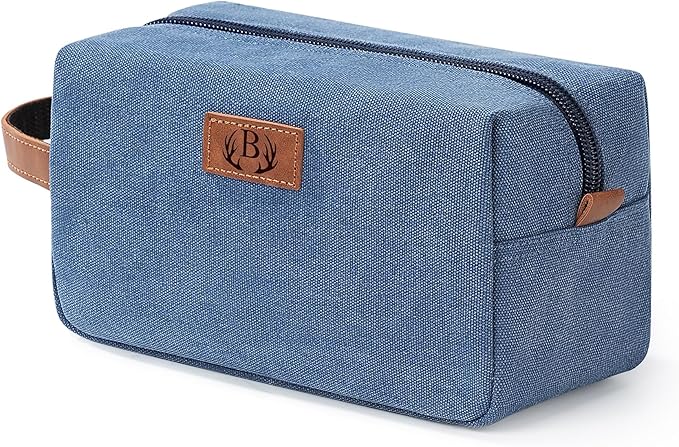 Janhavi Waterproof Personalized Toiletry Bag for Men, Beach Vacation Travel Essentials,Toiletry Bag with Hook, Laser Engraved Initials & Wheat Ear,Gifts For Him (Blue B)