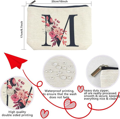 Initial A-Z Personalized Floral Makeup Bag, Monogrammed Birthday Gifts for Women Mom, Mothers Day Christmas Gift Ideas for Best Friend, Bride Bridesmaid, Her, Grandma, Small Travel Cosmetic Bag (M)