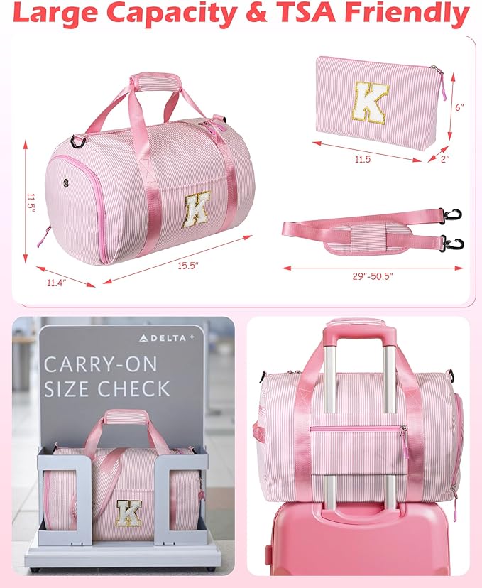 Christmas Gift for Grandkid, Girls Travel Duffle Bag, Kids Initial Overnight Bags with Shoe Compartment, Personalized Weekender Bag with Makeup Pouch, Dance Recital Gifts for Girl (Letter Y)