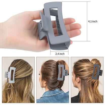 4 Inch Big Hair Claw Clips 6 Pcs Large Claw for Thick Hair Square Hair Clips for Women Rectangle Hair Clips Nonslip Acrylic Banana Jaw Clips Hair Accessories for Girls (Grey)