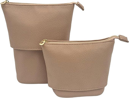 JAZD Convertible Travel Makeup Brush Bag, Stand-Up Brush Holder Pouch For Easy Access, Cosmetic Case Organizer (BEIGE)