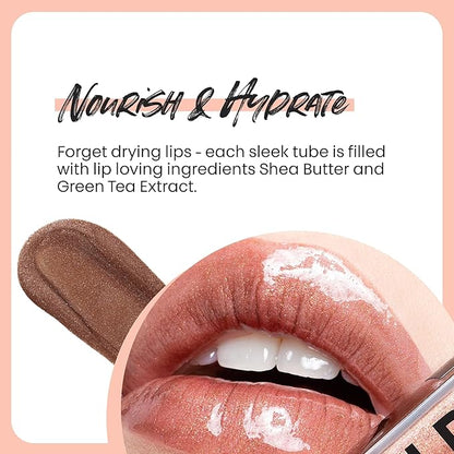 The Lip Bar - Lip Gloss, Extra (Brown Shimmer) 8-Pack - Gloss Up Sheer Finish - Smooth, Not Sticky Formula - Coconut Oil, Olive Oil, Argan Oil & Vitamin E - Vegan & Cruelty Free - .30 fl oz