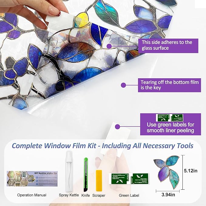 Stained Glass Window Privacy FilmDecorative Rainbow Static Clings -ldeal for Home &Office,Adhesive-Free,Removable, Uv-Blocking (Purple Rainbow, 35.4 X 157.4 in)
