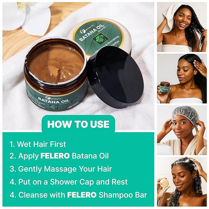 Raw Batana Oil for Hair Growth 4.05 oz and Batana Bar 3.22 oz - Pure Organic Treatment from Honduras by Dr. Sebi for Thicker, Stronger Hair and Hair Loss Prevention for All Hair Types by Felero