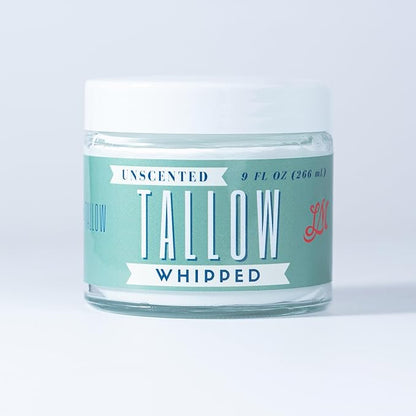 Whipped Tallow 9oz - All Natural Face Cream + Whole Body Moisturizer for Dry Skin - No Preservatives, Parabens or Seed Oils - 100% Pure, No Added Fragrance - USA Made (Unscented)