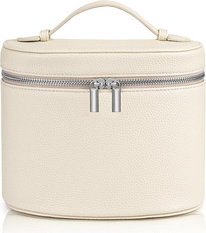 Makeup Bag Vanity Case Cosmetic Bag with Removable Divider Travel Toiletry Bag for Women Portable Make up Box Organizer, Beige