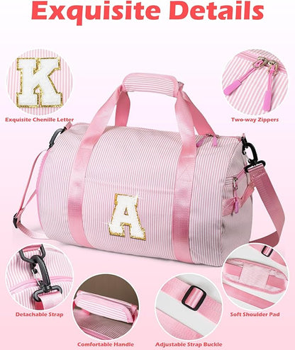 Gift for Teenage Girl, Girls Travel Duffle Bag, Kids Initial Overnight Bags with Shoe Compartment, Personalized Weekender Bag with Makeup Pouch, Dance Recital Gifts for Daughter (Letter N)