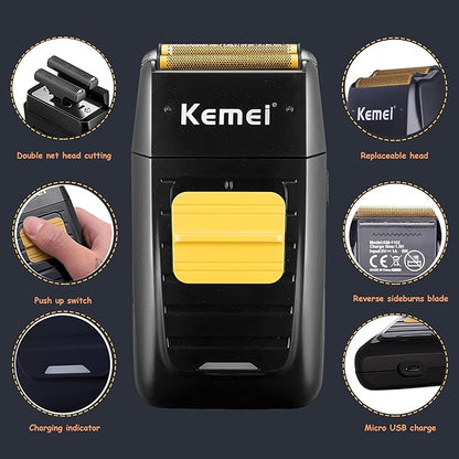 KEMEI Professional Hair Clipper and Trimmers Set, Cordless Barber Clippers, Beard Trimmer, Electric Foil Shaver with Replacement Heads, KM-2299, KM-2296, KM-1102