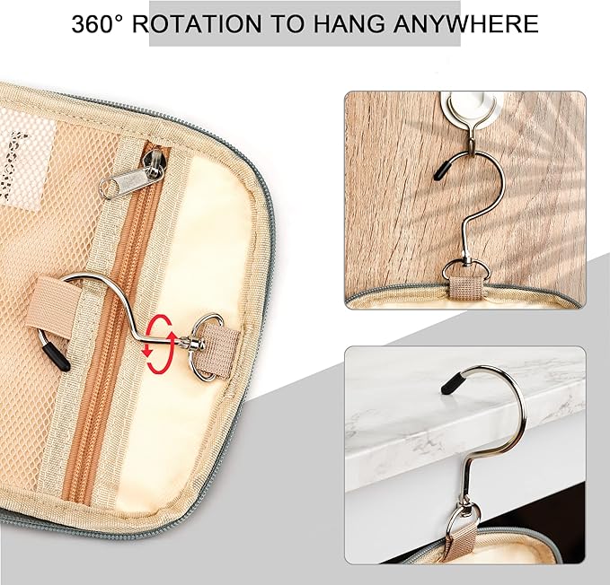 Hanging Toiletry Bag for Women & Men, Cruise Ship Travel Essentials, Holds Full Size Shampoo, with Dry and Wet Separation Cosmetic Bag, Makeup Organizer Bag, Bathroom Water-resistant Bag, Grey