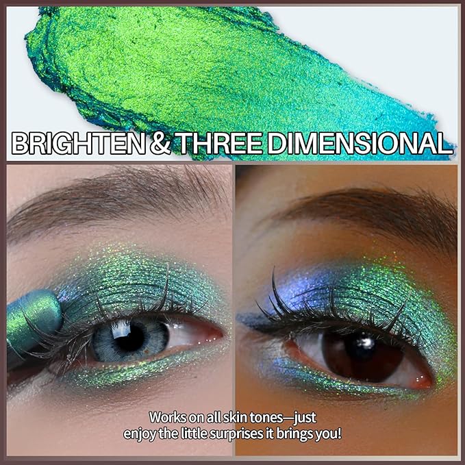 CHARMACY Duochrome Glitter Eyeshadow Stick, Chameleon Metallic Shimmer Smoky Eye Shadow, Long-Lasting Water-Resistant Formula, High Pigmented, Built-in Smudger #07