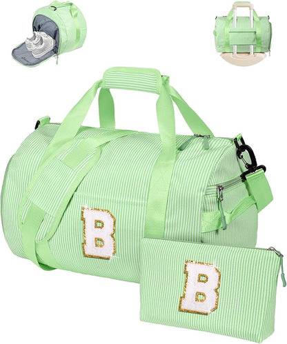 Birthday Gifts for Teenager, Girls Travel Duffle Bag, Kids Initial Overnight Bags with Shoe Compartment, Personalized Weekend Bag with Makeup Pouch, Preppy Stuff for Girl 8-12 (Letter B)