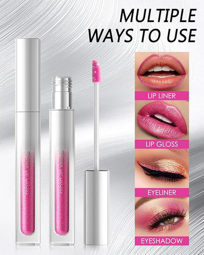 Glitter Sheer Silver Lip Gloss, Matte Metallic Shimmer Non-Stick Lip Gloss,Long-Lasting Waterproof Smudge Proof Liquid Lipstick Lipgloss,Sparkle Diamond Lip Tint Stain, Makeup Gift for Women Girl-06