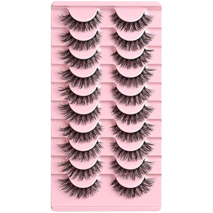 FARRED Natural Lashes Short Eyelashes Wispy False Mink Lash Strips 10 Pair Natural Look Fluffy Cat Eye Strip Eyelash Small Fake Lashes Full Pestañas Sets for MUA and Beginners Daily Makeup