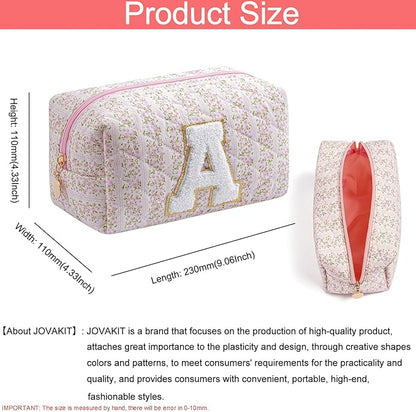JOVAKIT Makeup Bag Cosmetic Bags for Women, Christmas Gifts for Girls Age 6-18, Alphabet Pink Floral Coquette Zipper Travel Makeup Pouch, Organizer Case Trendy Stuff (Pink+ Blue A)