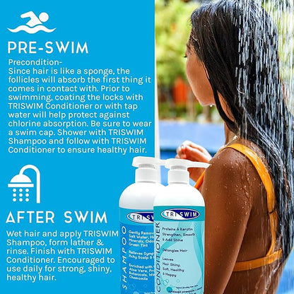 TRISWIM Hair Care Bundle with Swim Shampoo and Conditioner 32 Fl Oz Each | Repairs Chlorine-Damaged Hair, Enhances Natural Texture | Nourishing Pack of 2