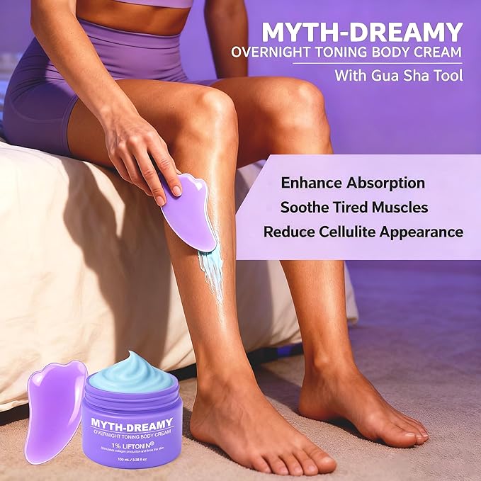 Overnight Toning Body Cream with Gua Sha Tool, Firming Lotion for Loose Skin & Improve Cellulite Appearance, Skin Tightening Cream for body, Belly, Arms, Thighs - 3.38 fl.oz