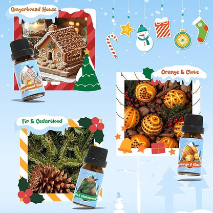 Holiday Essential Oils Set, Fragrance Oil Set for Diffuser, Scent Diffuser Oil for Candle Making-Vanilla Cinnamon Cookies, Caramel Apples, Gingerbread, Fir Cedar, Orange Cloves, Mulled Wine