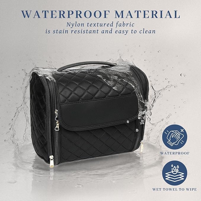 Inmorven Makeup Bag for Women with Hanging Hook - Portable Cosmetic Case, Large Portable Capacity Travel Hanging Toiletry Bag Organizer Case for Toiletries and Cosmetics, Black