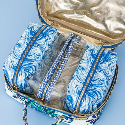 Lilly Pulitzer 4 Piece Travel Toiletry Bag, Cute Luggage Case for Adults, Zipper Pouch Set for Cosmetics, Small Pouch Bag for Supplies, Makeup or Toiletries (The Hottest Spot)