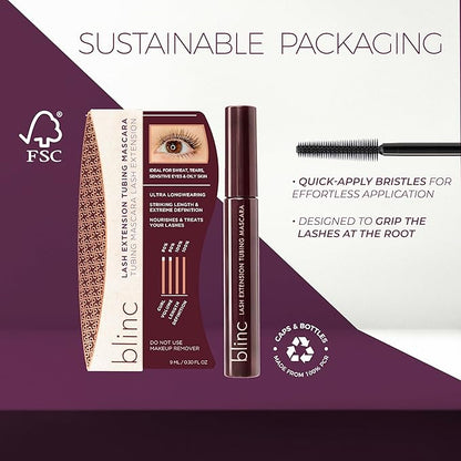 Blinc Lash Extension Tubing Mascara – Striking Length & Definition, Curling, Longwear, Smudge & Flake Proof, Nourishing, Sensitive Eyes Safe, Washable, Vegan