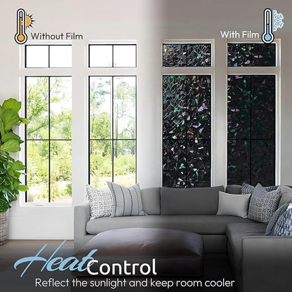 rabbitgoo Window Privacy Film Rainbow Film Decorative Window Sticker, 3D Static Stained Glass Cling Tint for Room Darkening Day Sleep, Black, 29.5 x 78.7 inches