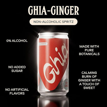 Ghia Non-Alcoholic Le Spritz | Ginger 12-Pack | Canned Mocktail & Cocktail Mixer, Zero Proof Sparkling Apéritif with Soothing Herbal Extracts | No Sugar, No Artificial Flavors, Caffeine-Free