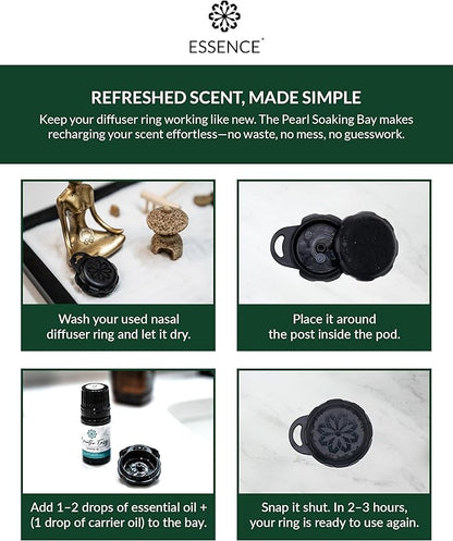 Essence Pearl Travel Case - Wearable Aromatherapy Kit with Nasal Diffuser Rings, Soaking Bay, and 5mL Essential Oil – Portable Wellness Gift Set for On?The?Go Self Care