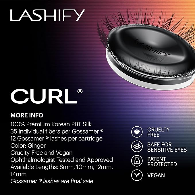 Lashify Curl 8mm Gossamer Eyelash Extensions Refill, Ginger Color, DIY False Lashes for a Natural Look