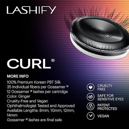 Lashify Curl 8mm Gossamer Eyelash Extensions Refill, Ginger Color, DIY False Lashes for a Natural Look