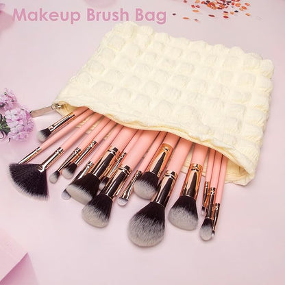 PAZIMIIK Floral Makeup Bag Large Cotton Zipper Pouch for Purse Travel Canvas Make Up Organizer for Women Cosmetic,Bubble Beige