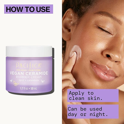 Pacifica Face Cream - Vegan Ceramide Barrier Cream w/Niacinamide & Shea Butter - Hydrating Daily Face Moisturizer Fragrance Free for Sensitive Skin, Vegan, Clean Beauty Allergy & Dermatologist Tested