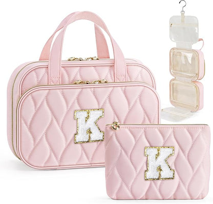 YOOLIFE Personalized Birthday Gifts for Women Teen Girls - Hanging Toiletry Bag Makeup Bag for Women Girls, Initial Toiletry Bag Makeup Bag Pink Letter C