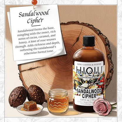 HIQILI Sandalwood Cipher Fragrance Oil for Diffuser, Candle & Soap, Perfume & Body Oil Making- Have Gourmand Notes, Long-Lasting - 5.07 Fl Oz